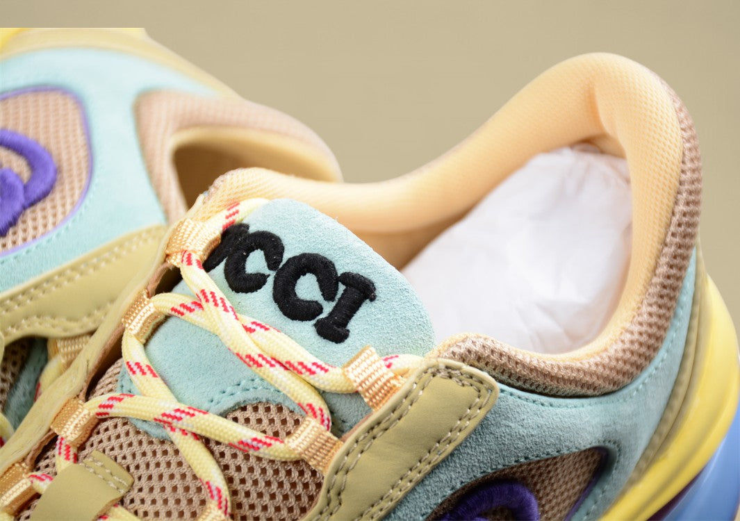 Gucci Screener Velocity Sneakers Multicolor Pastel Trainers with GG Logo and Airy Mesh Upper