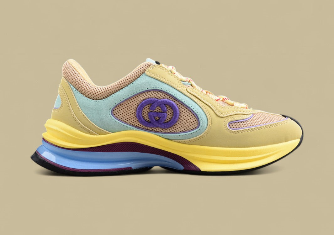 Gucci Screener Velocity Sneakers Multicolor Pastel Trainers with GG Logo and Airy Mesh Upper