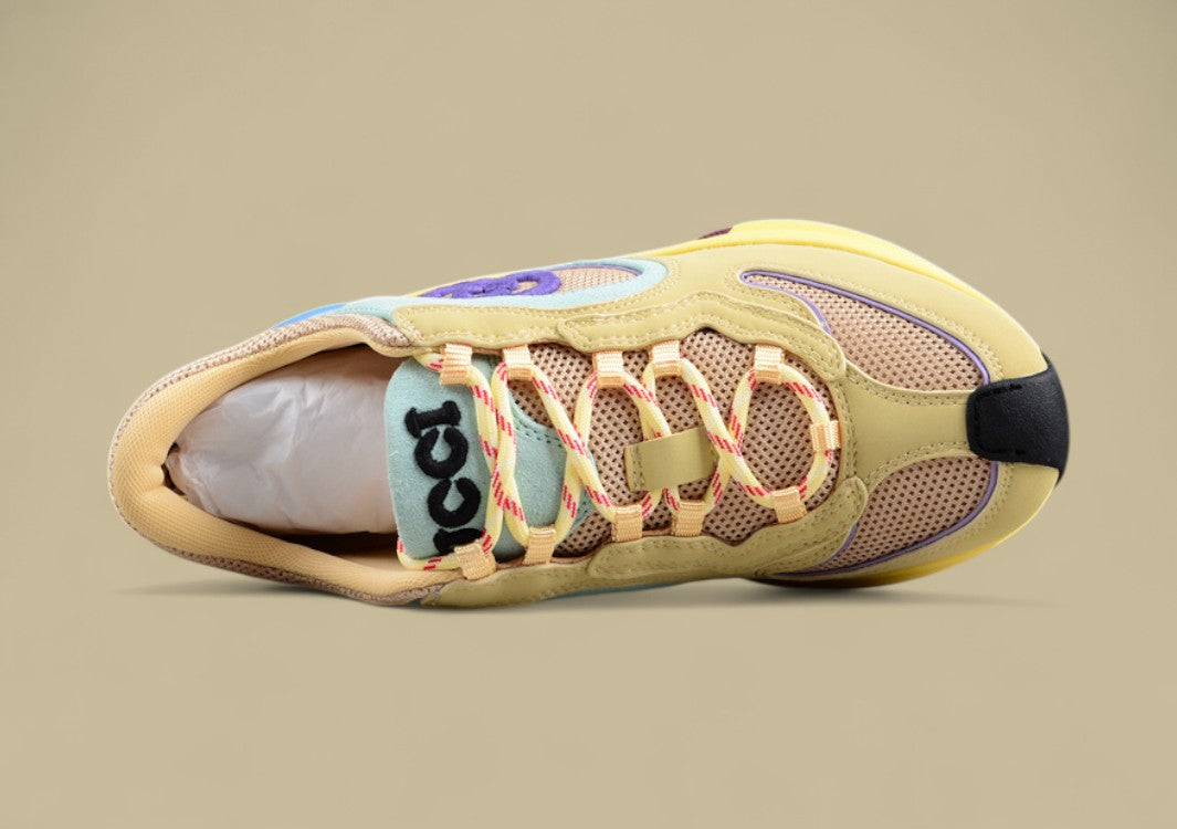 Gucci Screener Velocity Sneakers Multicolor Pastel Trainers with GG Logo and Airy Mesh Upper