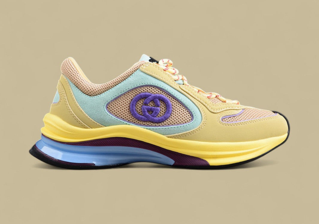 Gucci Screener Velocity Sneakers Multicolor Pastel Trainers with GG Logo and Airy Mesh Upper