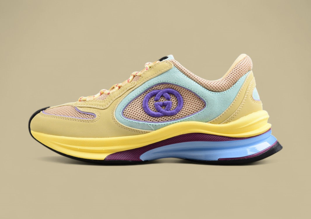Gucci Screener Velocity Sneakers Multicolor Pastel Trainers with GG Logo and Airy Mesh Upper