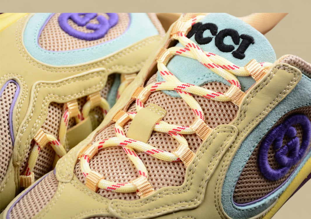 Gucci Screener Velocity Sneakers Multicolor Pastel Trainers with GG Logo and Airy Mesh Upper