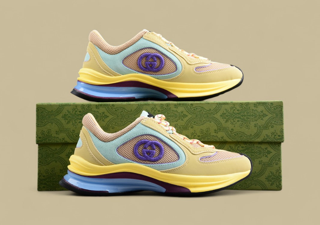 Gucci Screener Velocity Sneakers Multicolor Pastel Trainers with GG Logo and Airy Mesh Upper