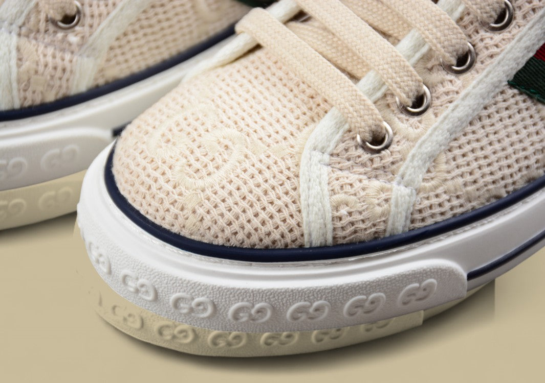 Gucci Tennis Beige GG Woven Knit Low-Top Sneaker
