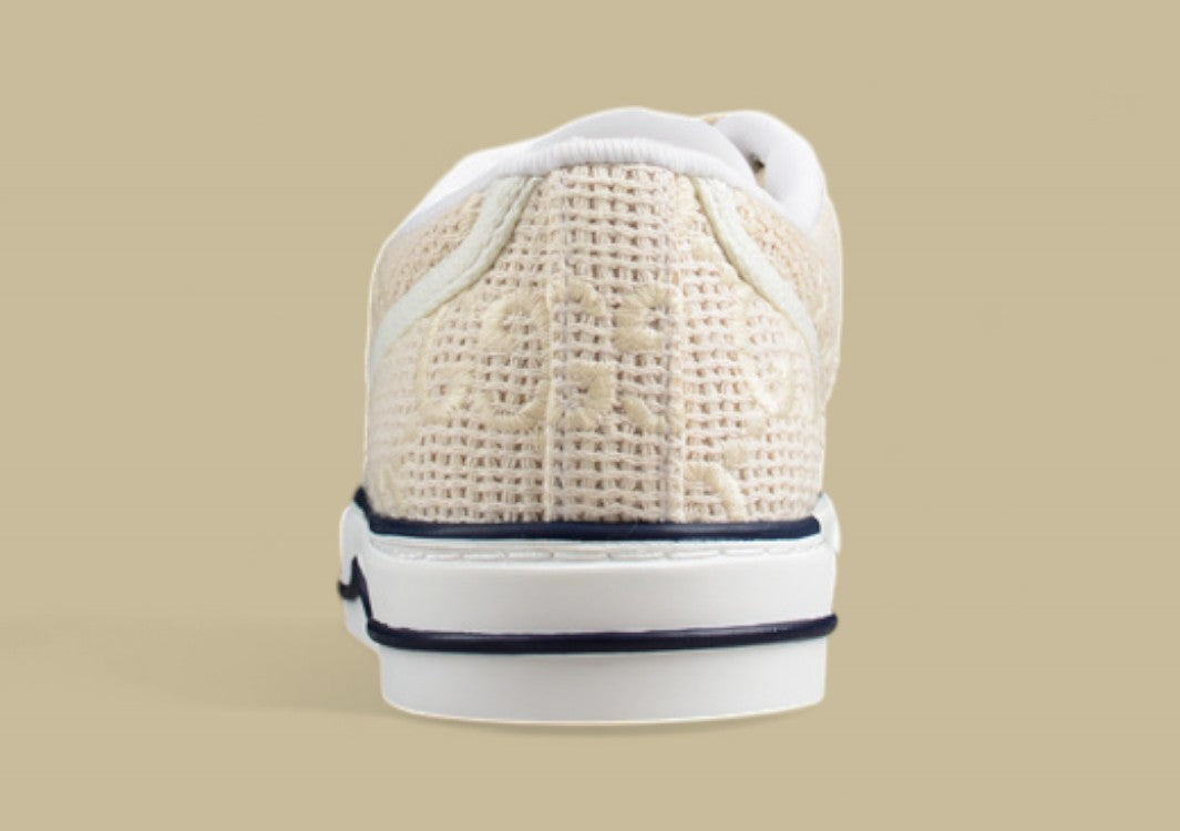 Gucci Tennis Beige GG Woven Knit Low-Top Sneaker