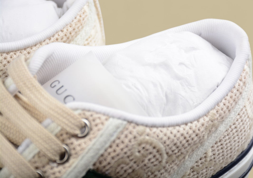 Gucci Tennis Beige GG Woven Knit Low-Top Sneaker