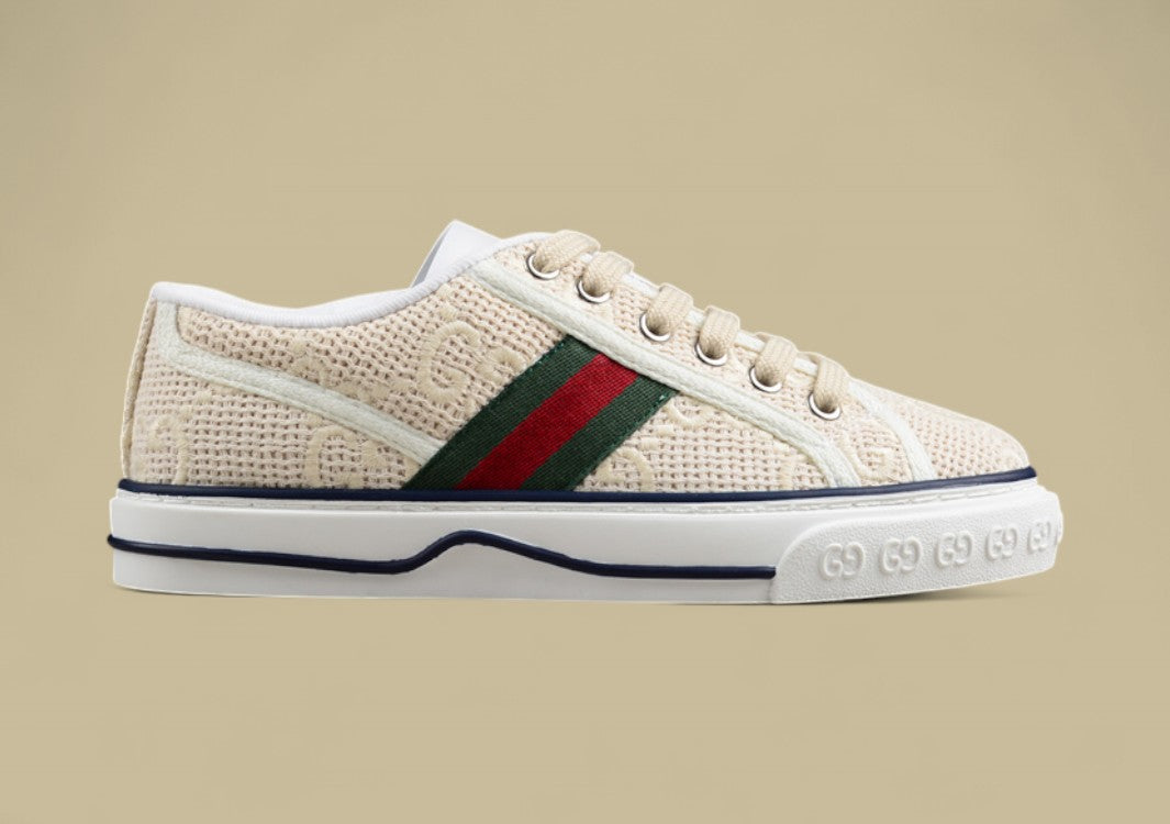Gucci Tennis Beige GG Woven Knit Low-Top Sneaker