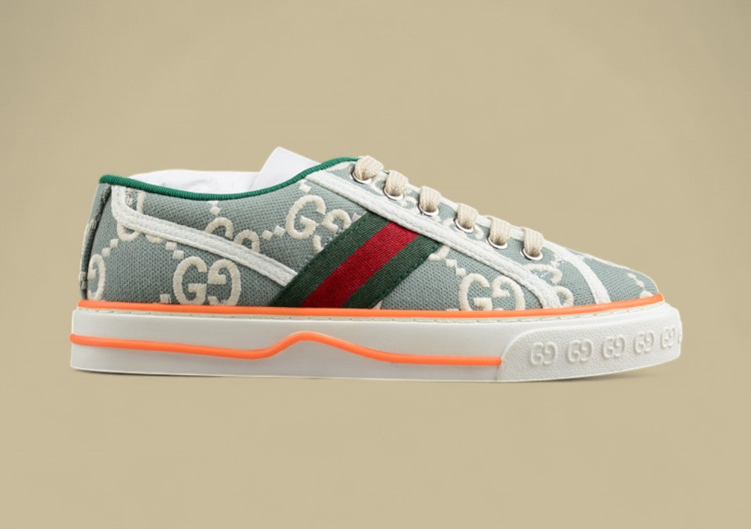 Gucci Tennis Low-Top Sneaker In Green GG Embroidered Canvas