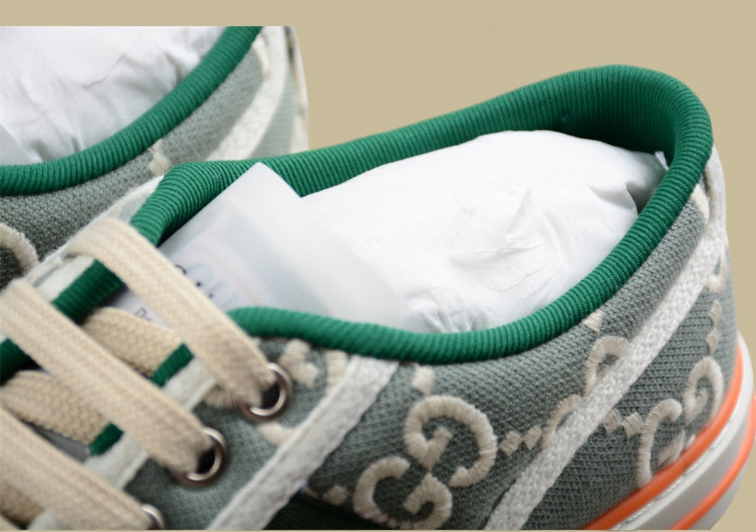 Gucci Tennis Low-Top Sneaker In Green GG Embroidered Canvas