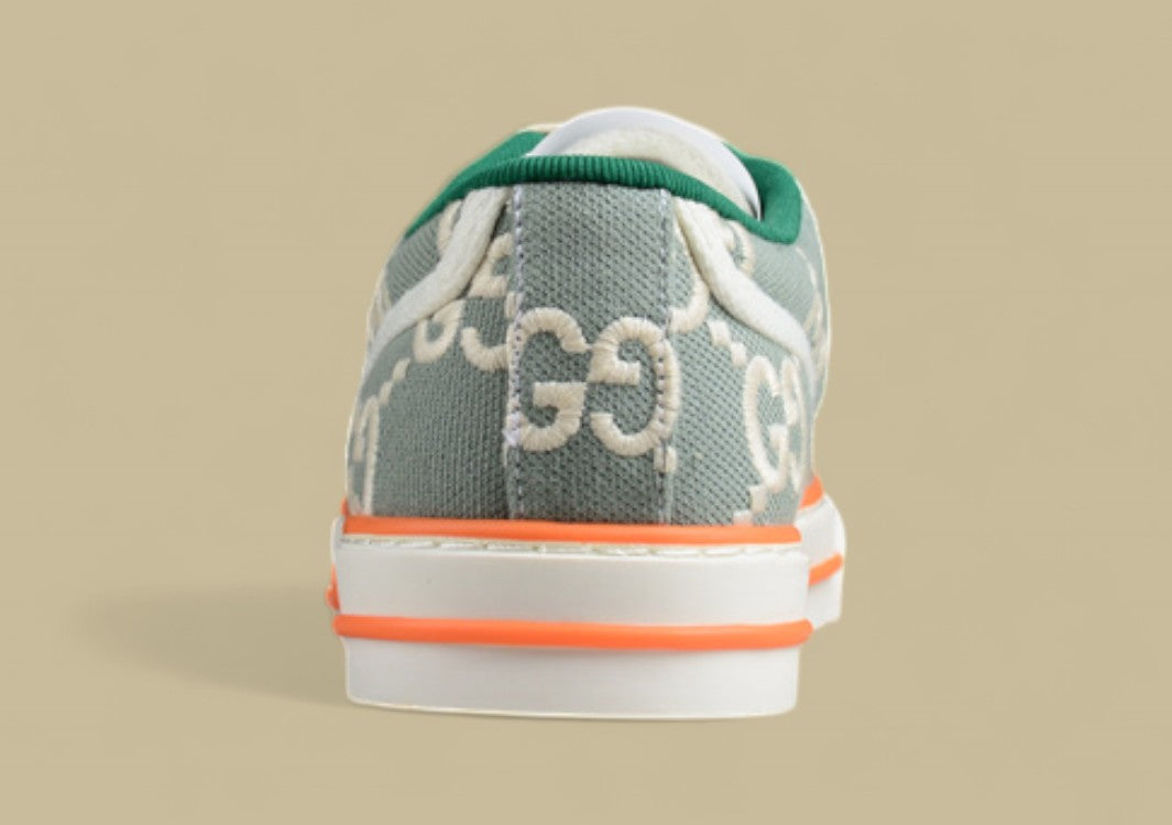 Gucci Tennis Low-Top Sneaker In Green GG Embroidered Canvas