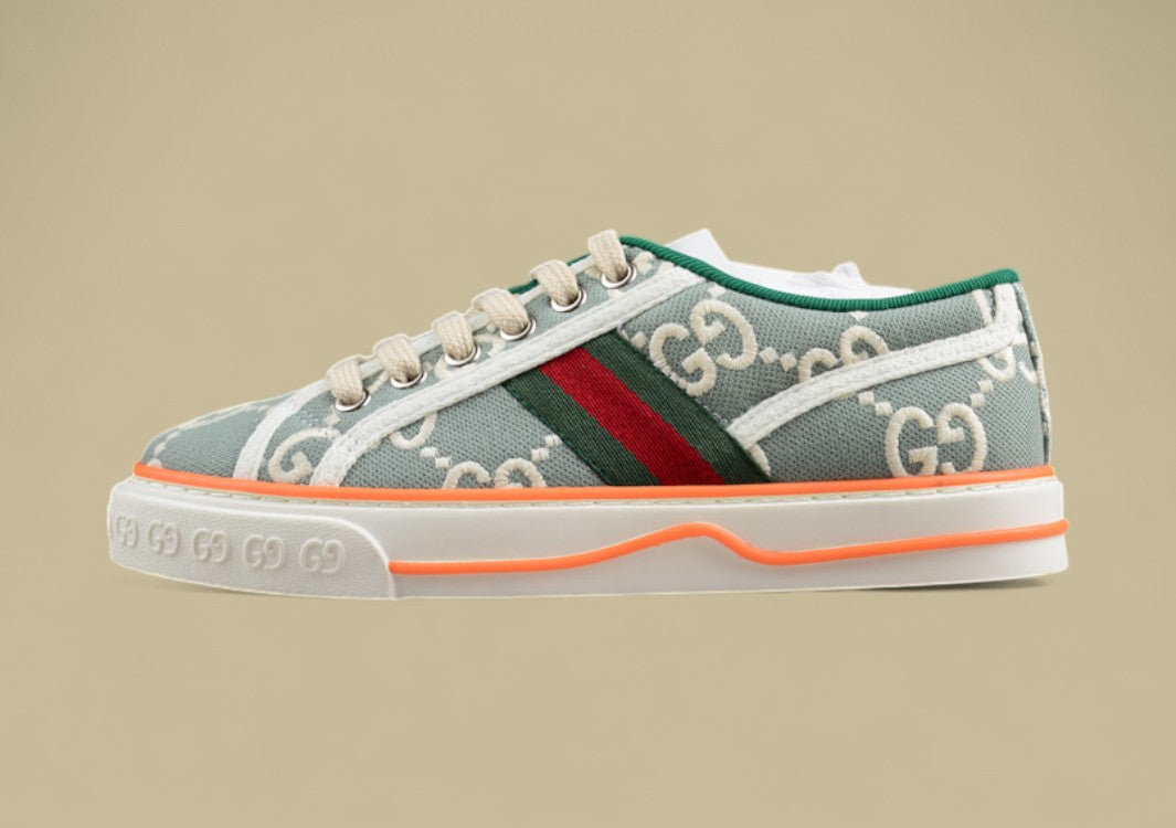 Gucci Tennis Low-Top Sneaker In Green GG Embroidered Canvas