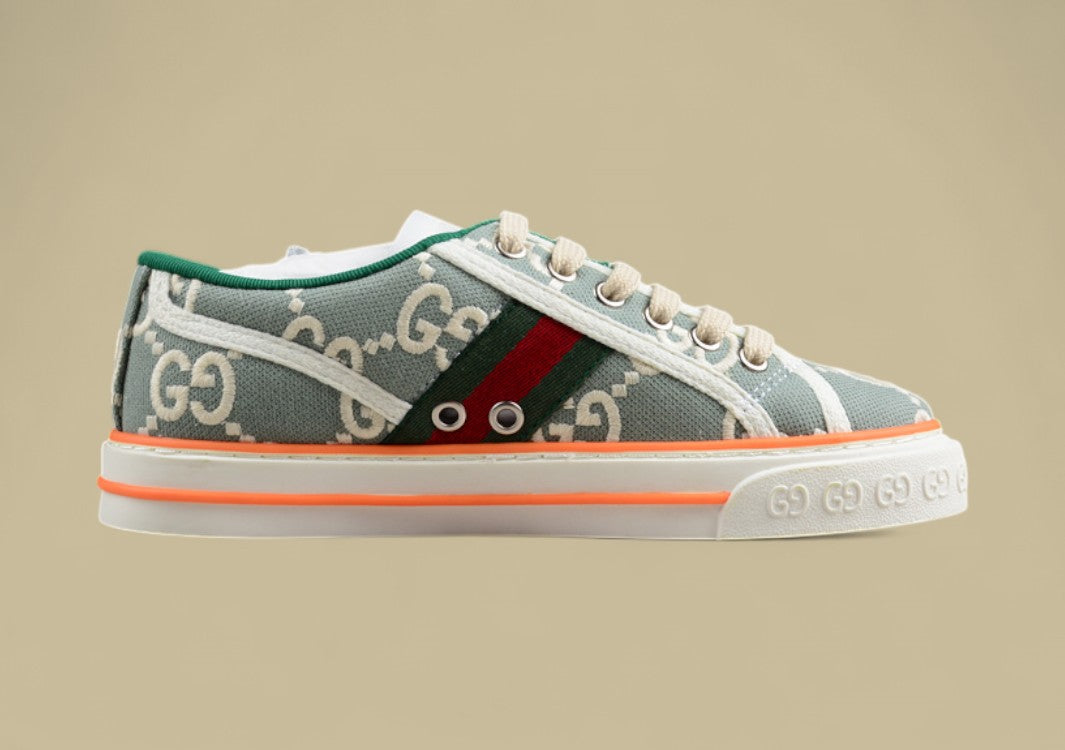 Gucci Tennis Low-Top Sneaker In Green GG Embroidered Canvas