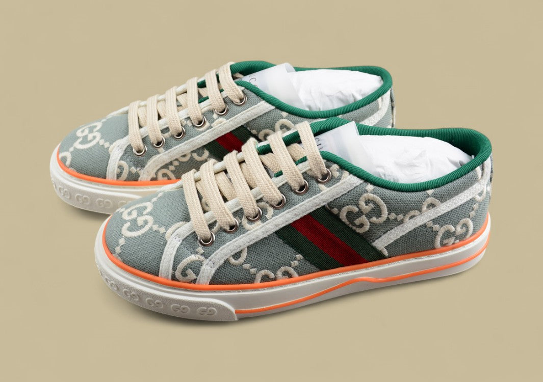 Gucci Tennis Low-Top Sneaker In Green GG Embroidered Canvas