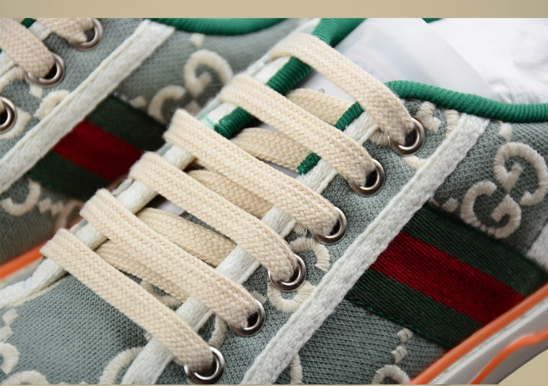Gucci Tennis Low-Top Sneaker In Green GG Embroidered Canvas