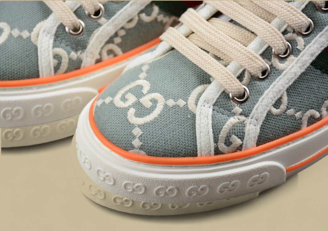 Gucci Tennis Low-Top Sneaker In Green GG Embroidered Canvas