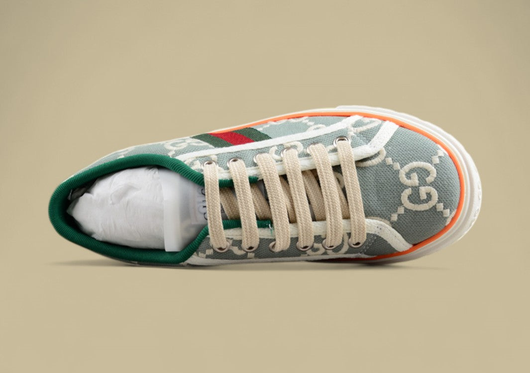 Gucci Tennis Low-Top Sneaker In Green GG Embroidered Canvas