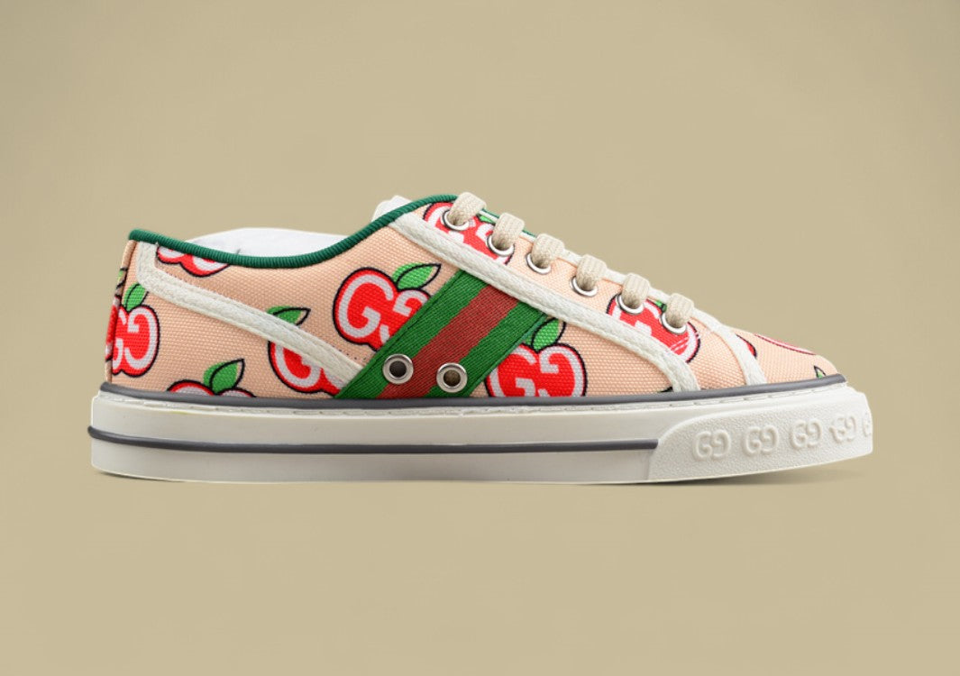 Gucci Tennis Low-Top Sneaker in Beige GG Cherry Print