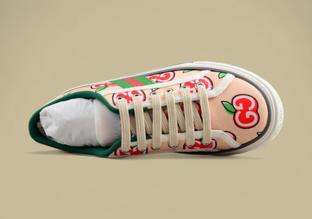 Gucci Tennis Low-Top Sneaker in Beige GG Cherry Print