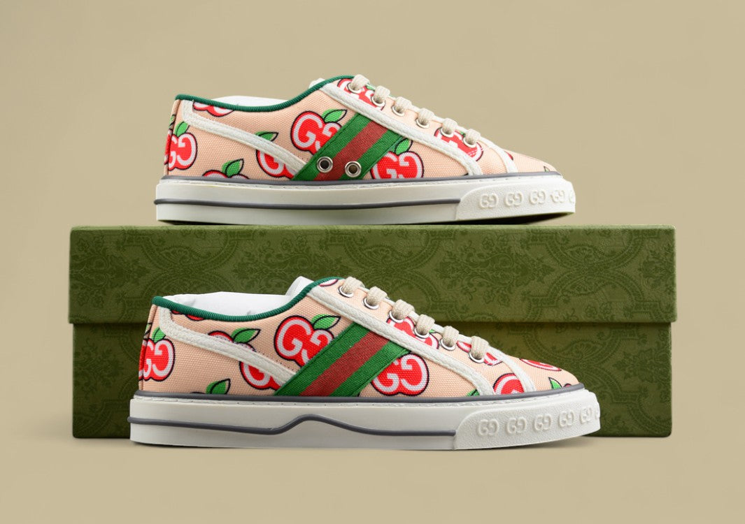 Gucci Tennis Low-Top Sneaker in Beige GG Cherry Print