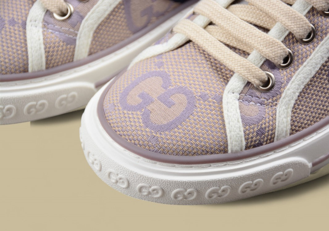 Gucci Tennis Low-Top Sneaker In Beige Purple GG Monogram Canvas