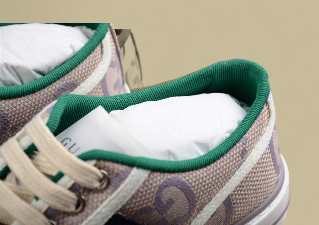 Gucci Tennis Low-Top Sneaker In Beige Purple GG Monogram Canvas