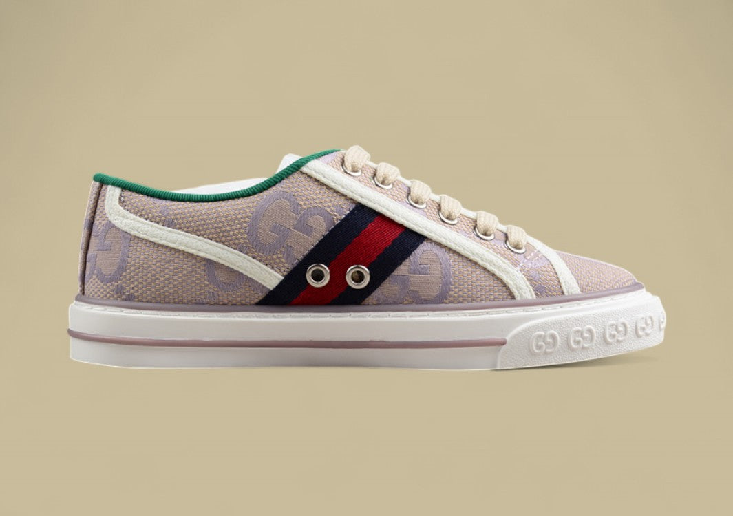 Gucci Tennis Low-Top Sneaker In Beige Purple GG Monogram Canvas