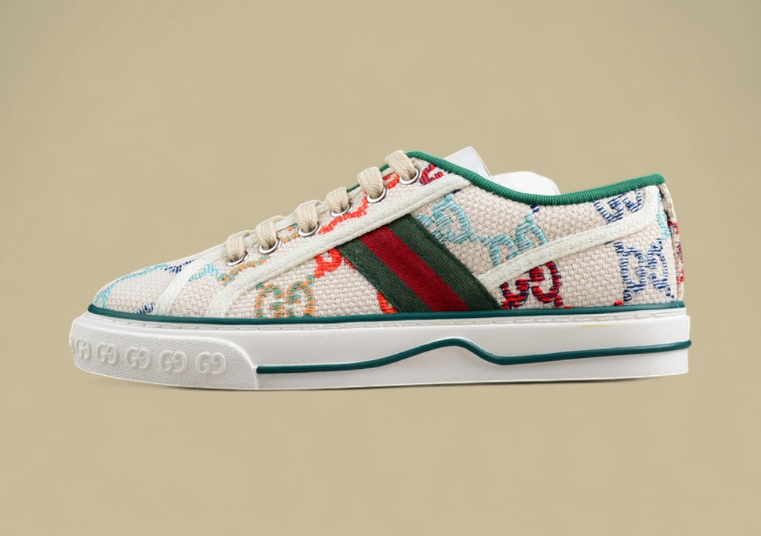Gucci Tennis Low Multicolor GG Embroidered Canvas Sneaker
