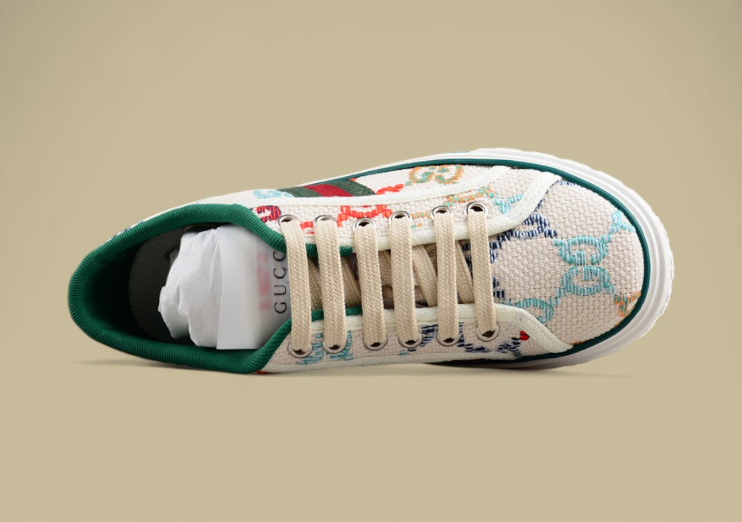 Gucci Tennis Low Multicolor GG Embroidered Canvas Sneaker