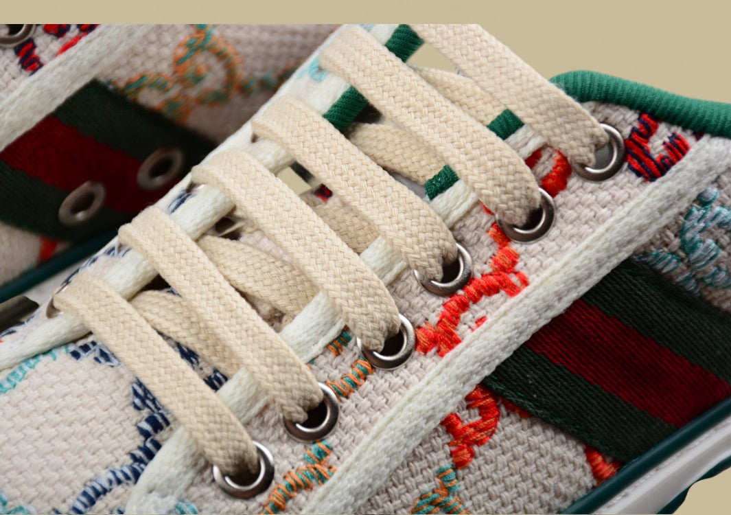 Gucci Tennis Low Multicolor GG Embroidered Canvas Sneaker