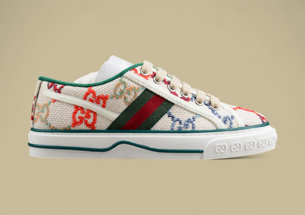 Gucci Tennis Low Multicolor GG Embroidered Canvas Sneaker