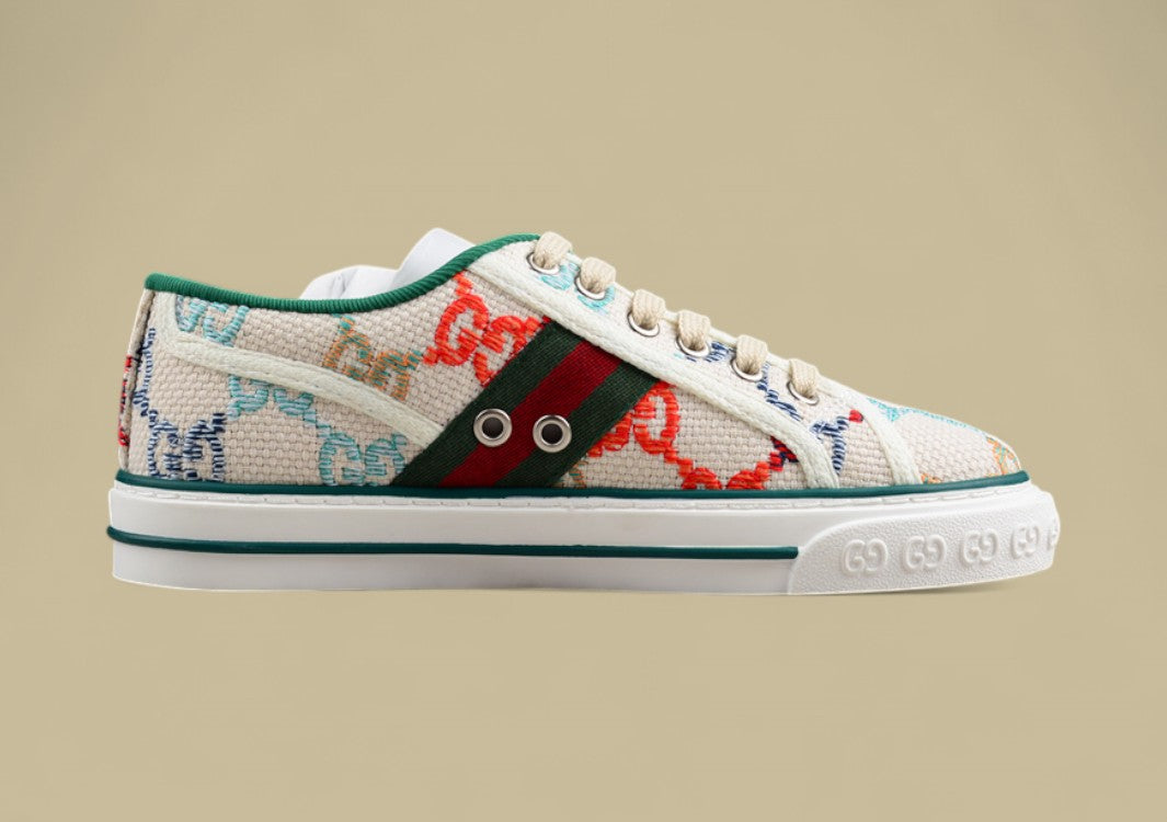 Gucci Tennis Low Multicolor GG Embroidered Canvas Sneaker