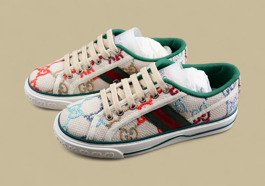 Gucci Tennis Low Multicolor GG Embroidered Canvas Sneaker