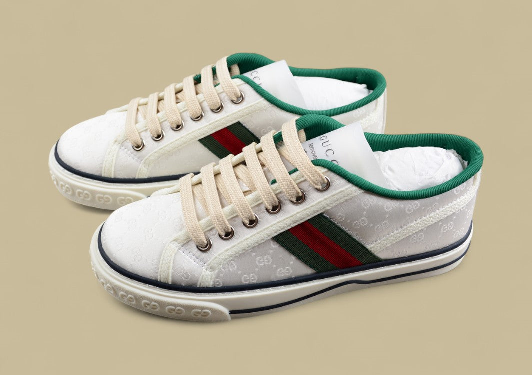 Gucci Tennis Low Multicolor GG Embroidered Canvas White Sneaker