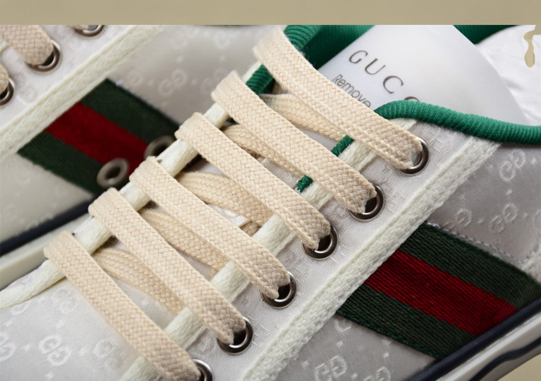 Gucci Tennis Low Multicolor GG Embroidered Canvas White Sneaker