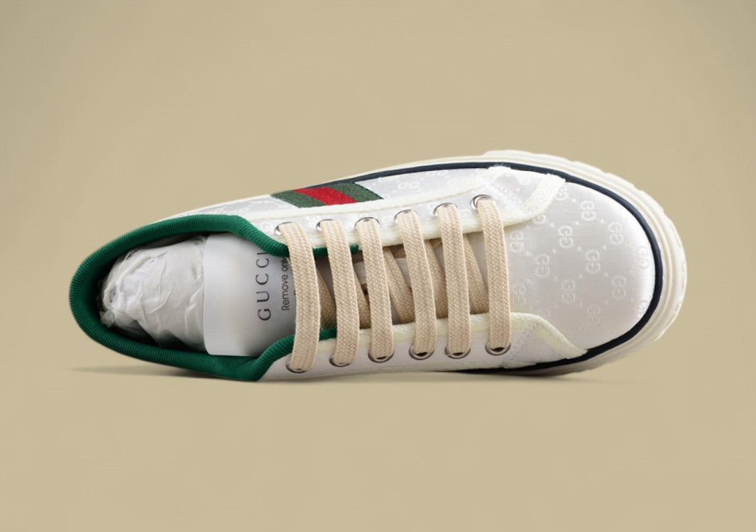 Gucci Tennis Low Multicolor GG Embroidered Canvas White Sneaker