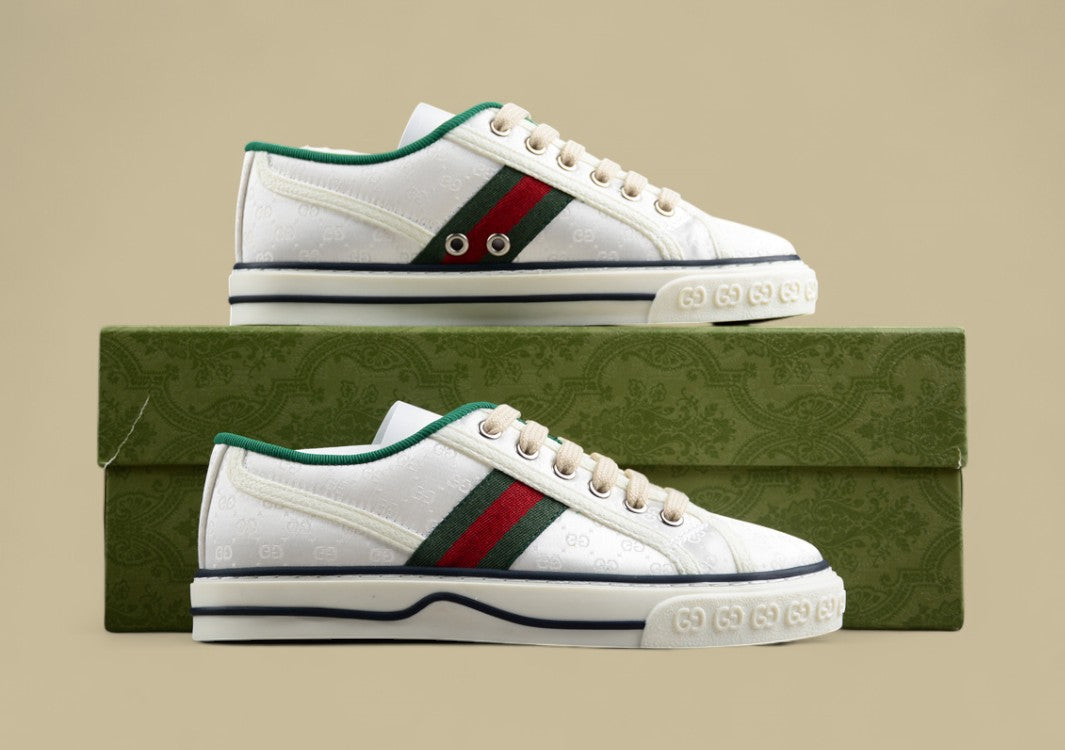 Gucci Tennis Low Multicolor GG Embroidered Canvas White Sneaker