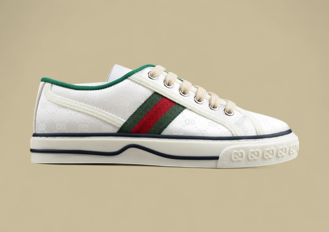 Gucci Tennis Low Multicolor GG Embroidered Canvas White Sneaker