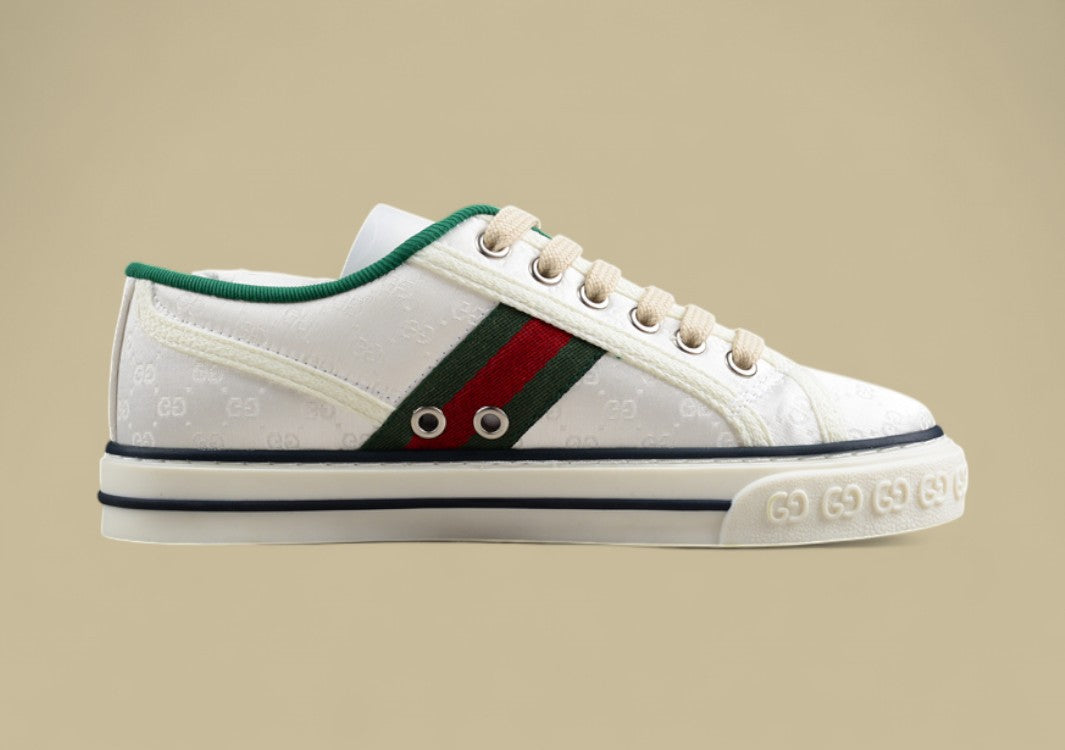 Gucci Tennis Low Multicolor GG Embroidered Canvas White Sneaker