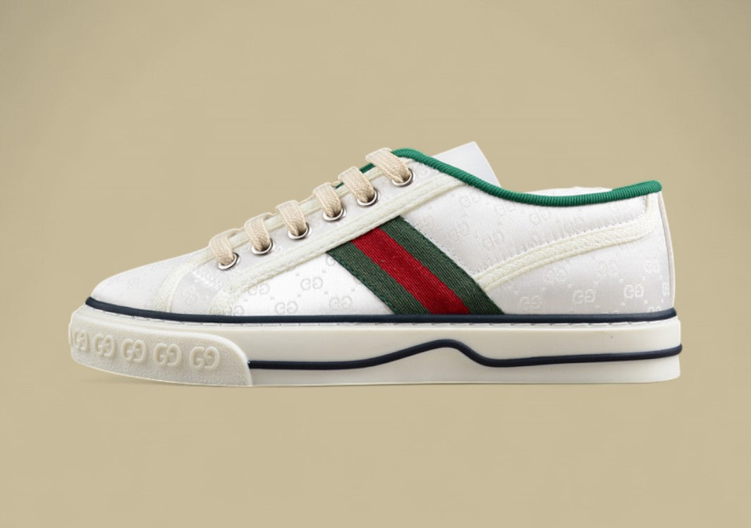 Gucci Tennis Low Multicolor GG Embroidered Canvas White Sneaker