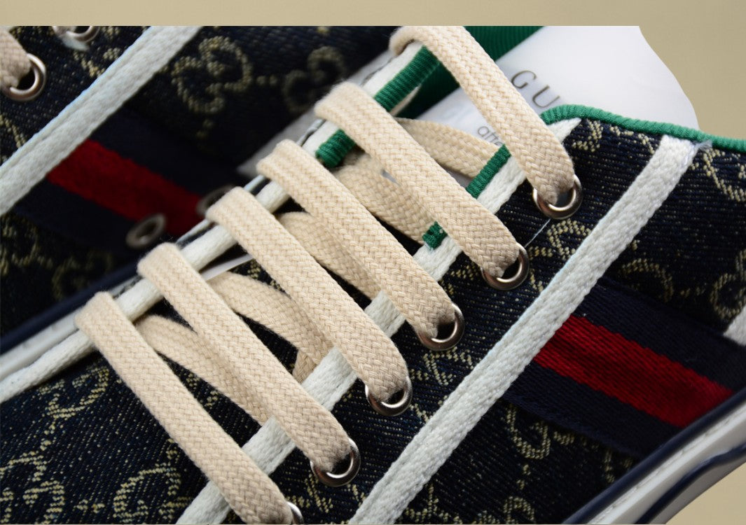 Gucci Tennis Low Navy GG Monogram Denim with Web Stripe Sneaker