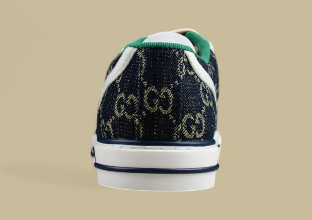 Gucci Tennis Low Navy GG Monogram Denim with Web Stripe Sneaker