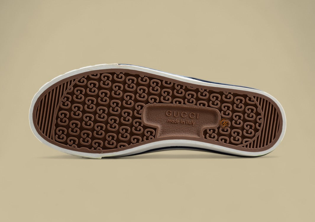 Gucci Tennis Low Navy GG Monogram Denim with Web Stripe Sneaker