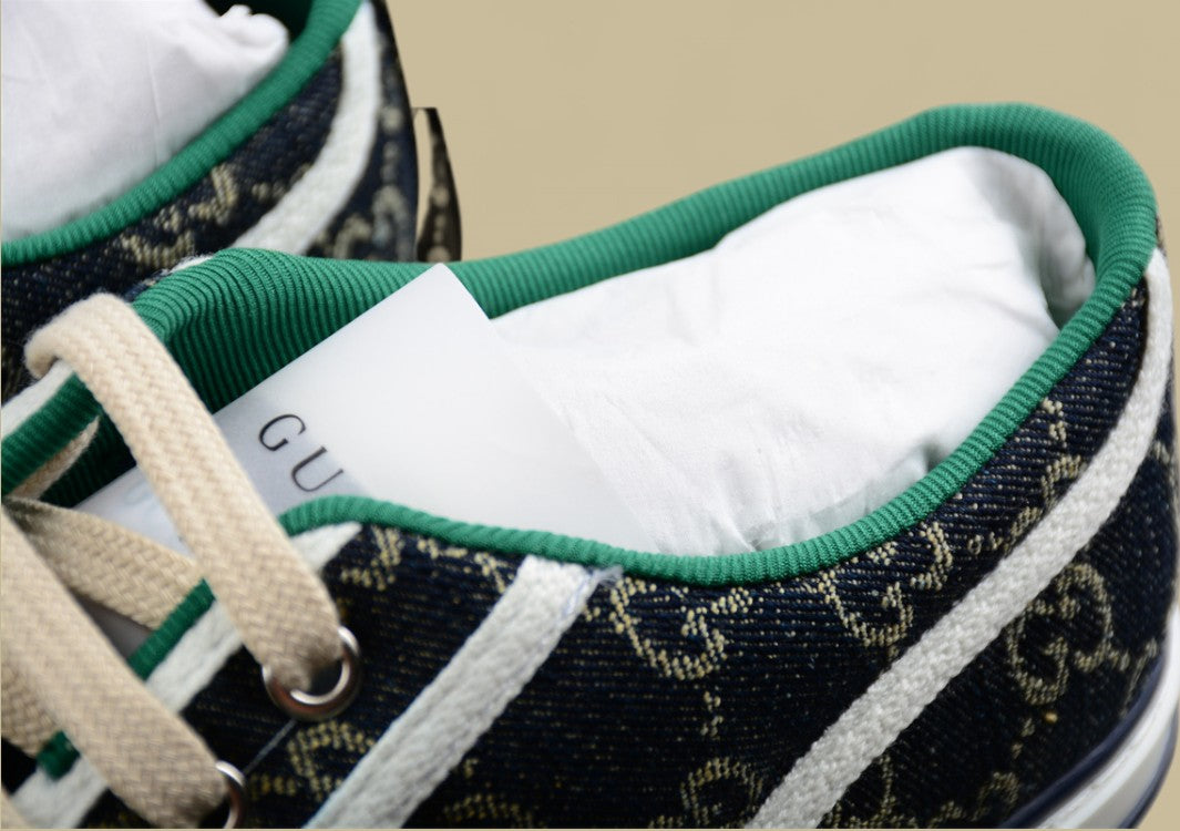 Gucci Tennis Low Navy GG Monogram Denim with Web Stripe Sneaker