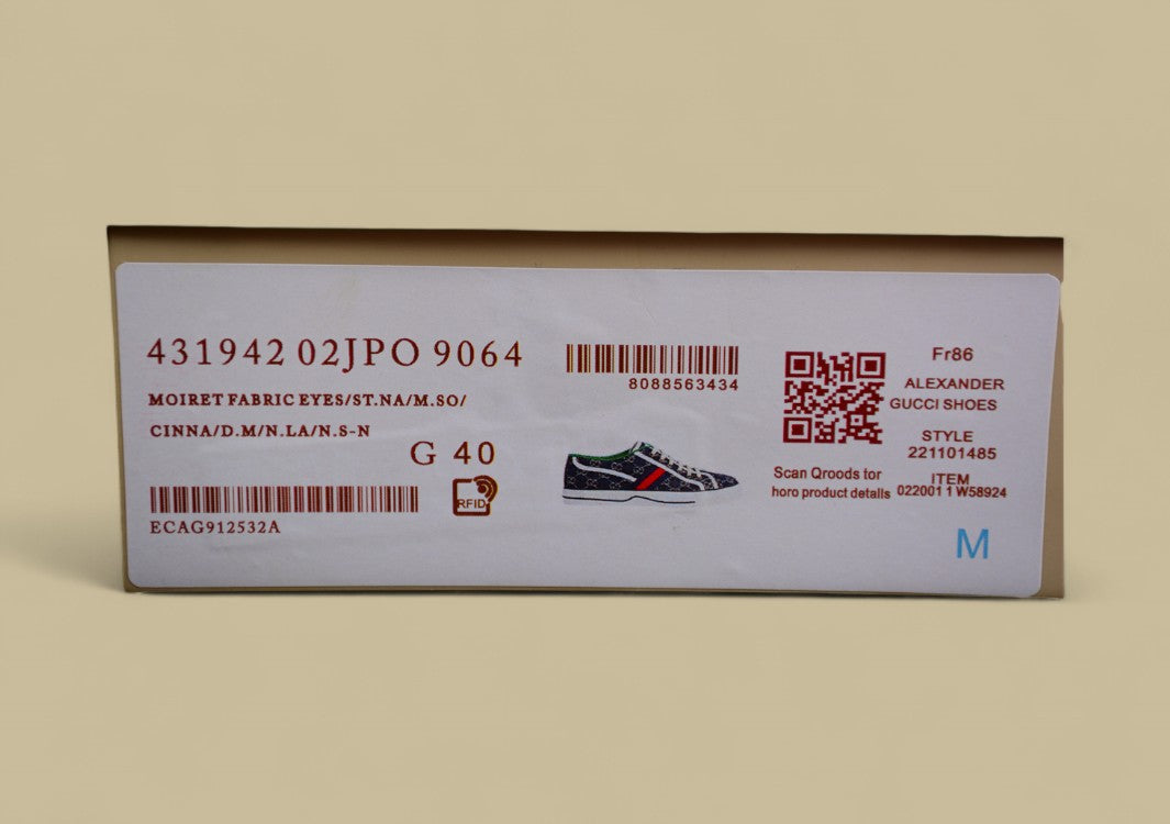 Gucci Tennis Low Navy GG Monogram Denim with Web Stripe Sneaker