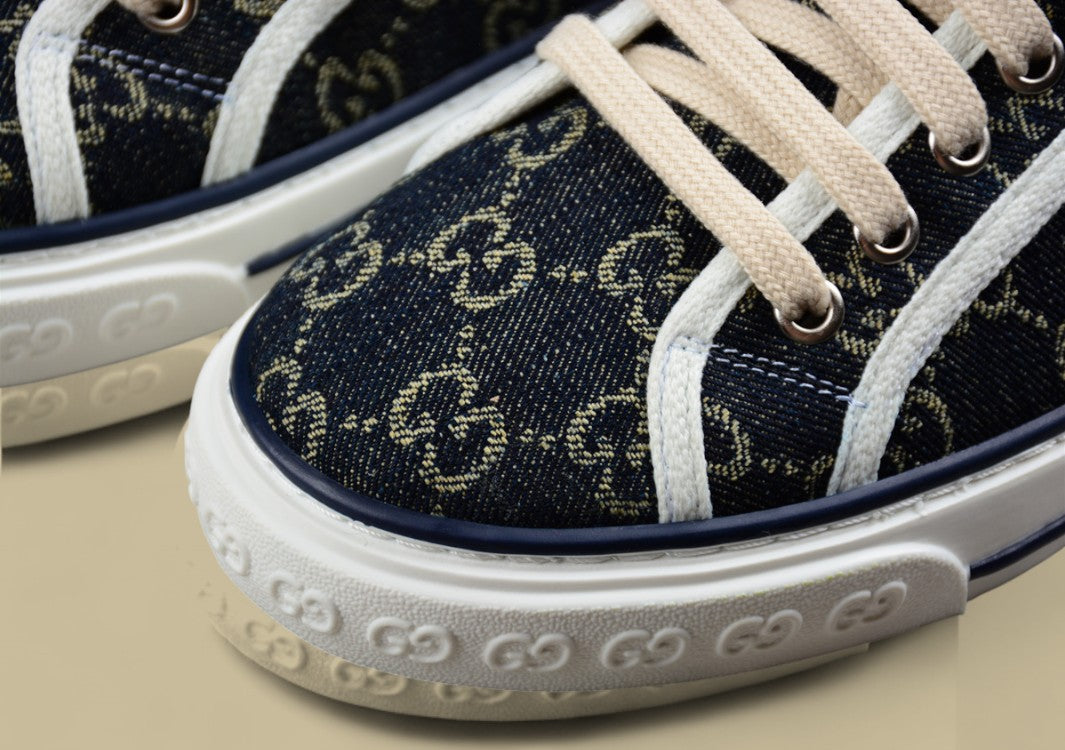 Gucci Tennis Low Navy GG Monogram Denim with Web Stripe Sneaker