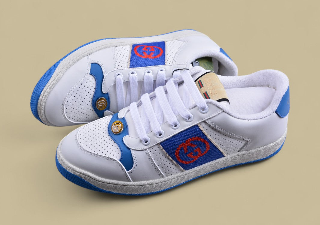 Gucci White Ace Sneakers Blue & Red Stripe Low-Tops with Retro Tennis Flair