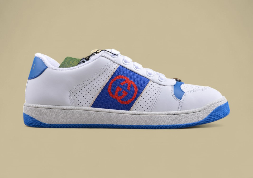 Gucci White Ace Sneakers Blue & Red Stripe Low-Tops with Retro Tennis Flair