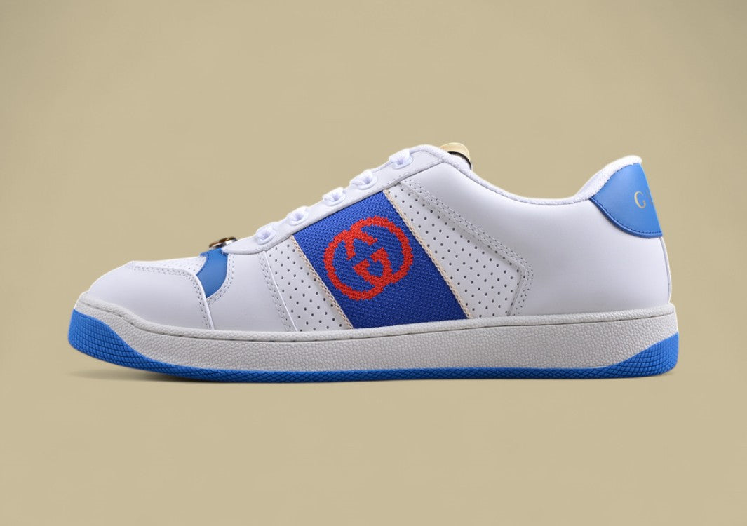 Gucci White Ace Sneakers Blue & Red Stripe Low-Tops with Retro Tennis Flair