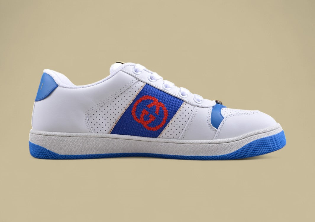 Gucci White Ace Sneakers Blue & Red Stripe Low-Tops with Retro Tennis Flair