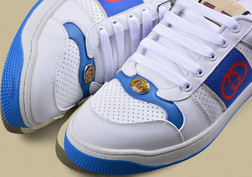 Gucci White Ace Sneakers Blue & Red Stripe Low-Tops with Retro Tennis Flair
